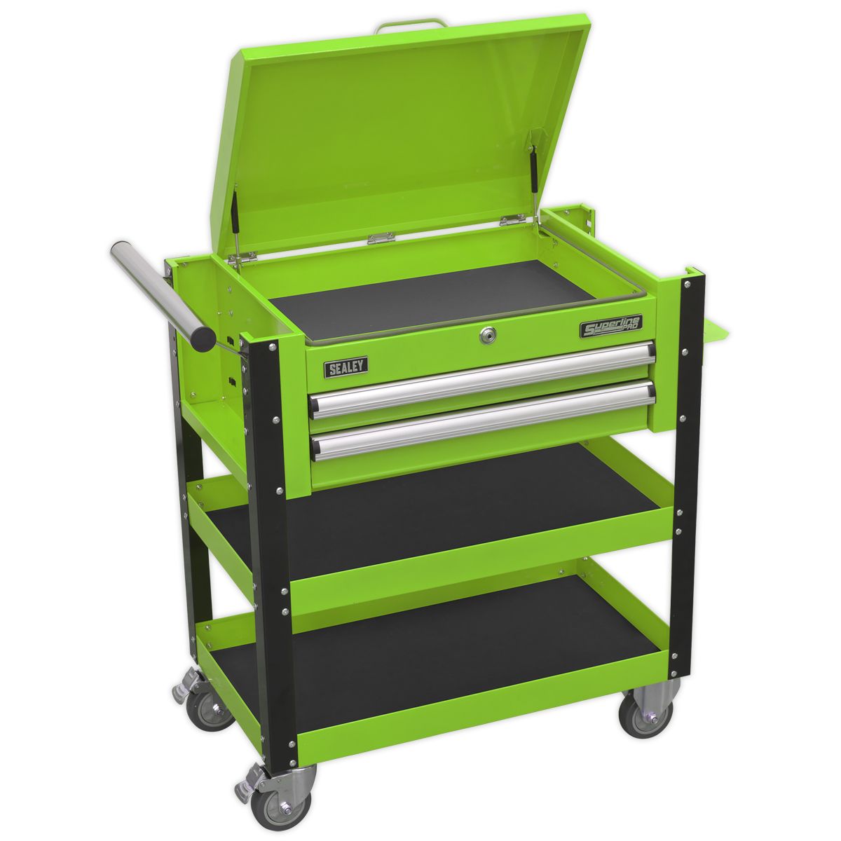 Sealey Heavy-Duty Mobile Tool & Parts Trolley 2 Drawers & Lockable Top Hi-Vis Green - Image 7