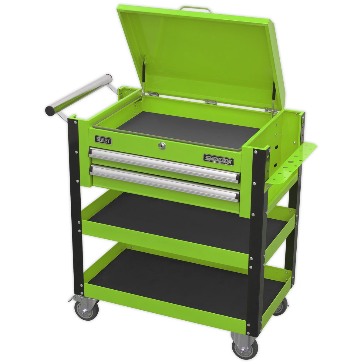 Sealey Heavy-Duty Mobile Tool & Parts Trolley 2 Drawers & Lockable Top Hi-Vis Green - Image 8