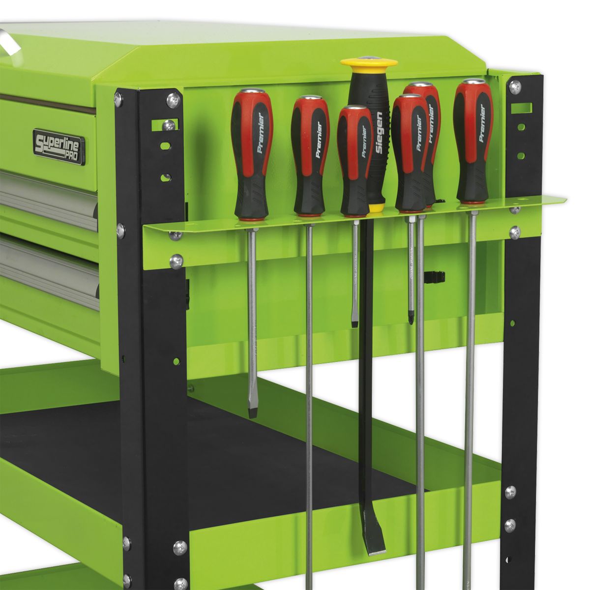 Sealey Heavy-Duty Mobile Tool & Parts Trolley 2 Drawers & Lockable Top Hi-Vis Green - Image 9