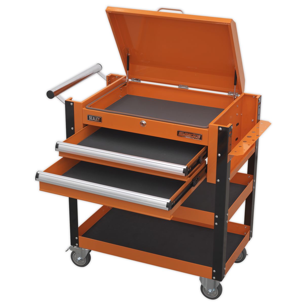 Sealey Heavy-Duty Mobile Tool & Parts Trolley 2 Drawers & Lockable Top Orange - Image 7