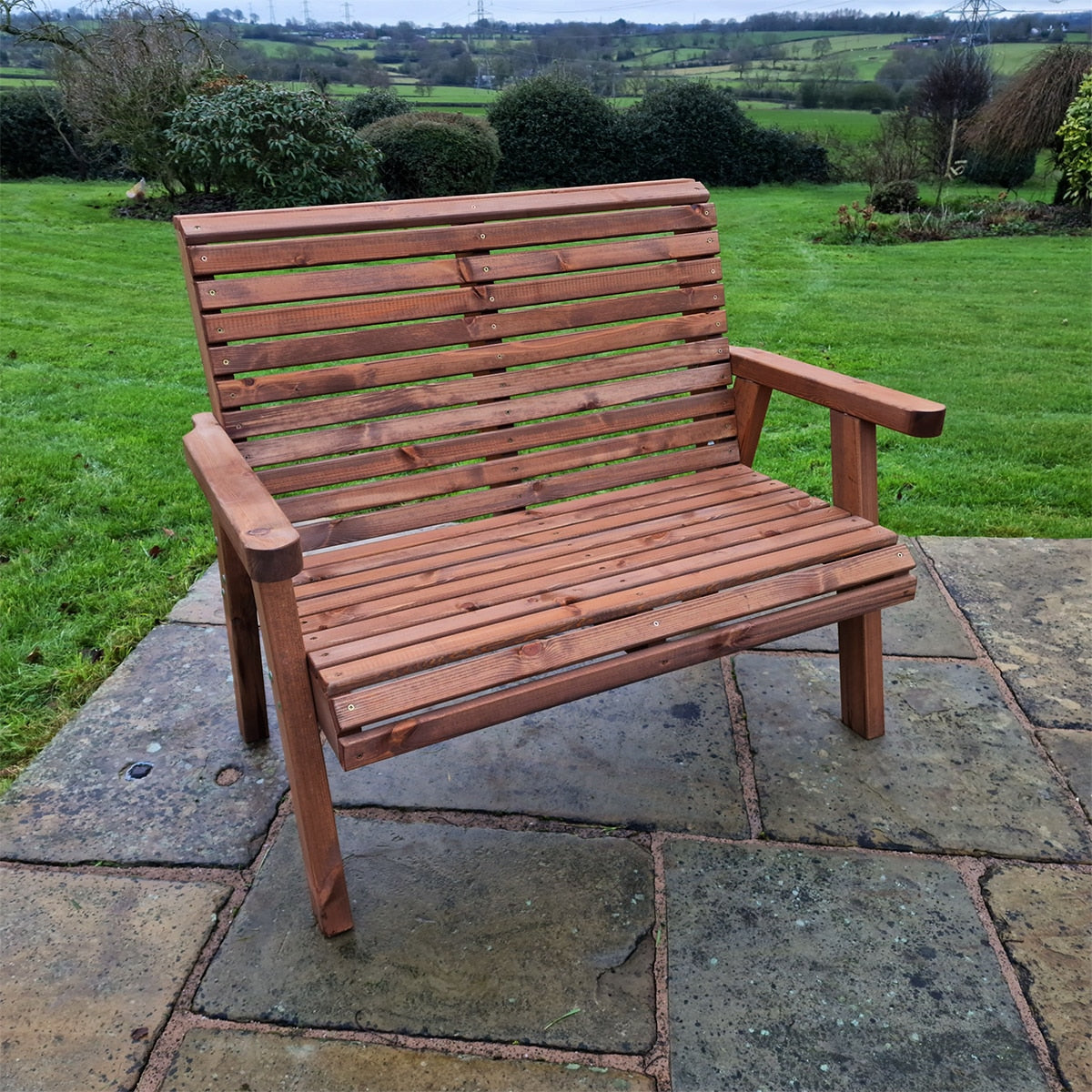 Churnet Valley 2 Seater Outdoor Wooden Bench - Image 1