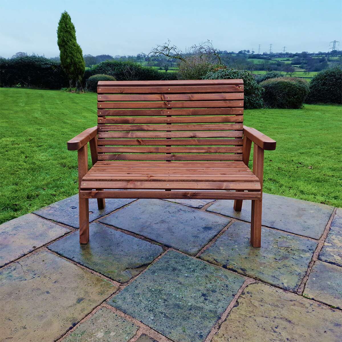 Churnet Valley 2 Seater Outdoor Wooden Bench - Image 2