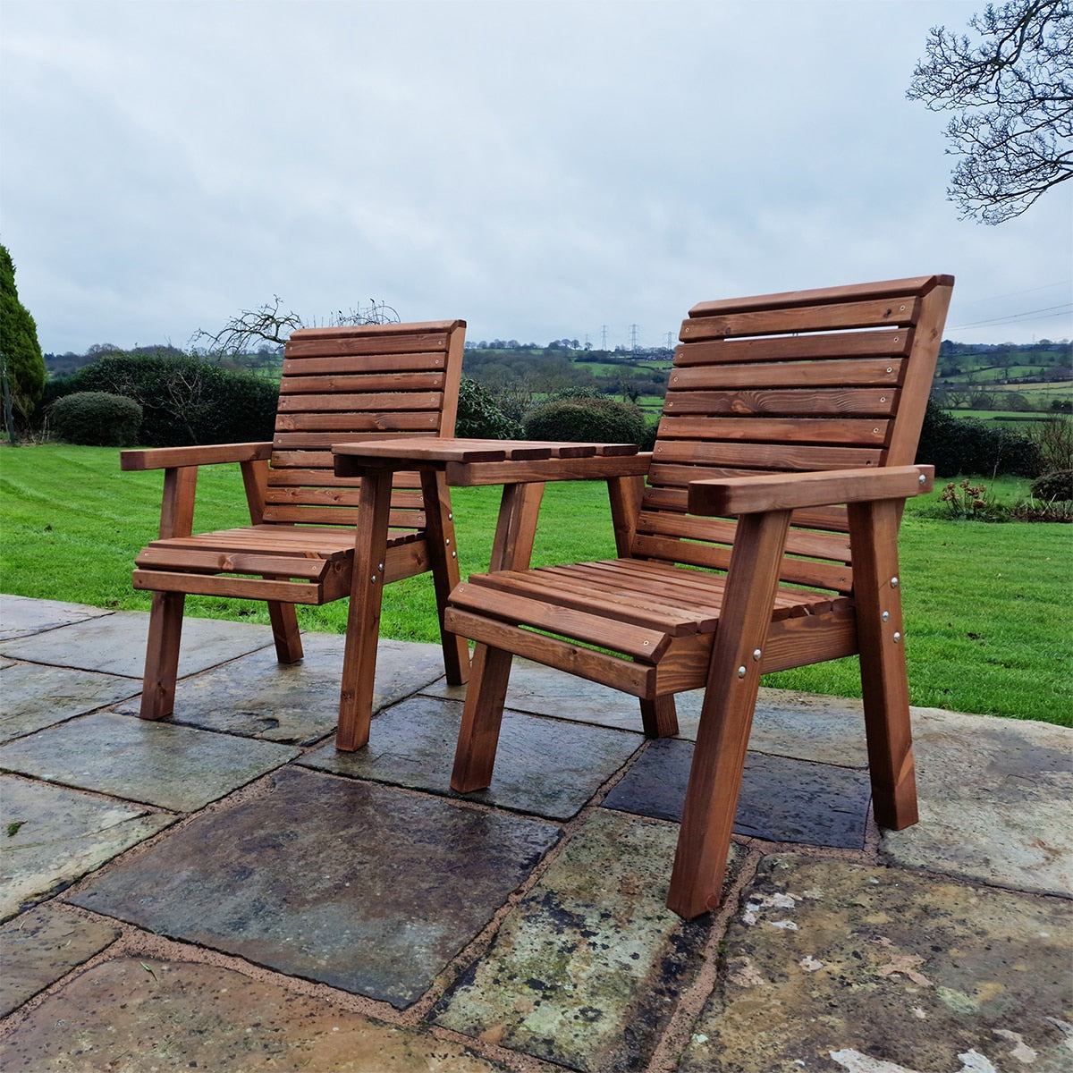 Churnet Valley Wooden Loveseat Angled Outdoor Seating - Image 1