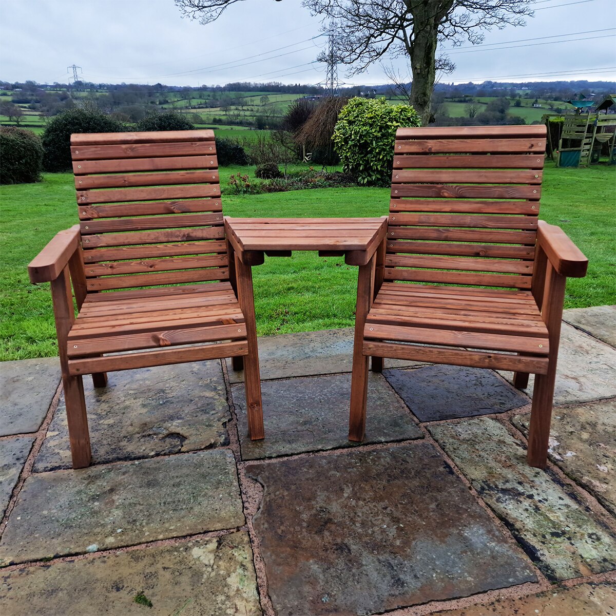 Churnet Valley Wooden Loveseat Angled Outdoor Seating - Image 2
