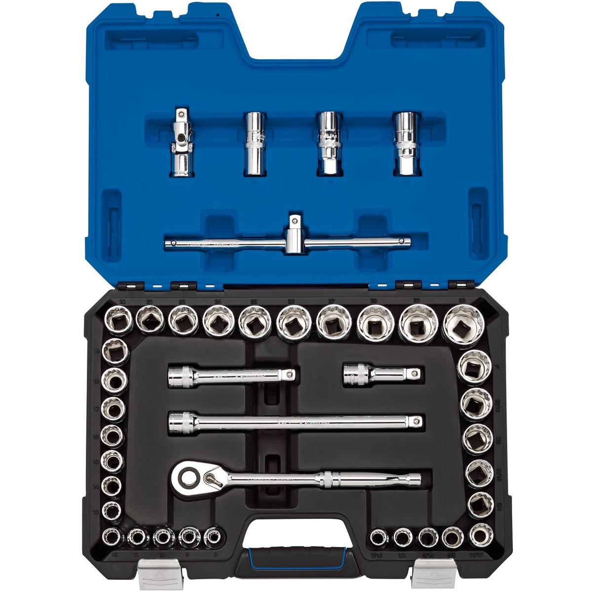 Draper Expert MM/AF Combined Socket Set, 1/2" Sq. Dr., Blue (41 Piece) - Image 1