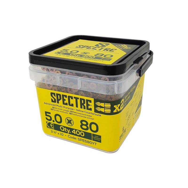 Forgefix Spectre PZ Compatible Wood Screw CSK ZYP 5.0 x 80mm Tub 400 - FORSP580YT - Image 1