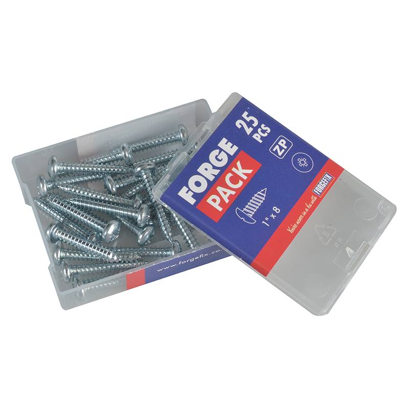 Forgefix Self-Tapping Screw Pozi Compatible Pan Head ZP 1in x 8 ForgePack 25 - FORFPS18Z - Image 1