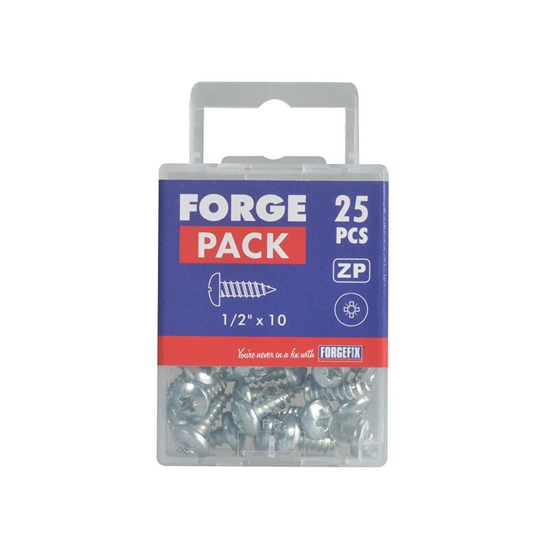 Forgefix Self-Tapping Screw Pozi Compatible Pan Head ZP 1/2in x 10 ForgePack 25 - FORFPS1210Z - Image 2
