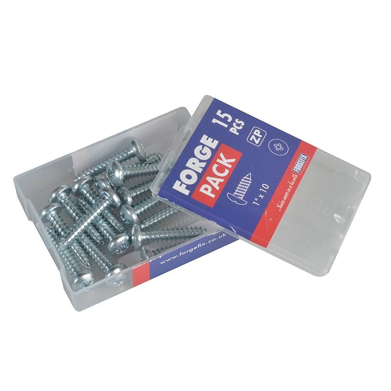 Forgefix Self-Tapping Screw Pozi Compatible Pan Head ZP 1in x 10 ForgePack 15 - FORFPS110Z - Image 1