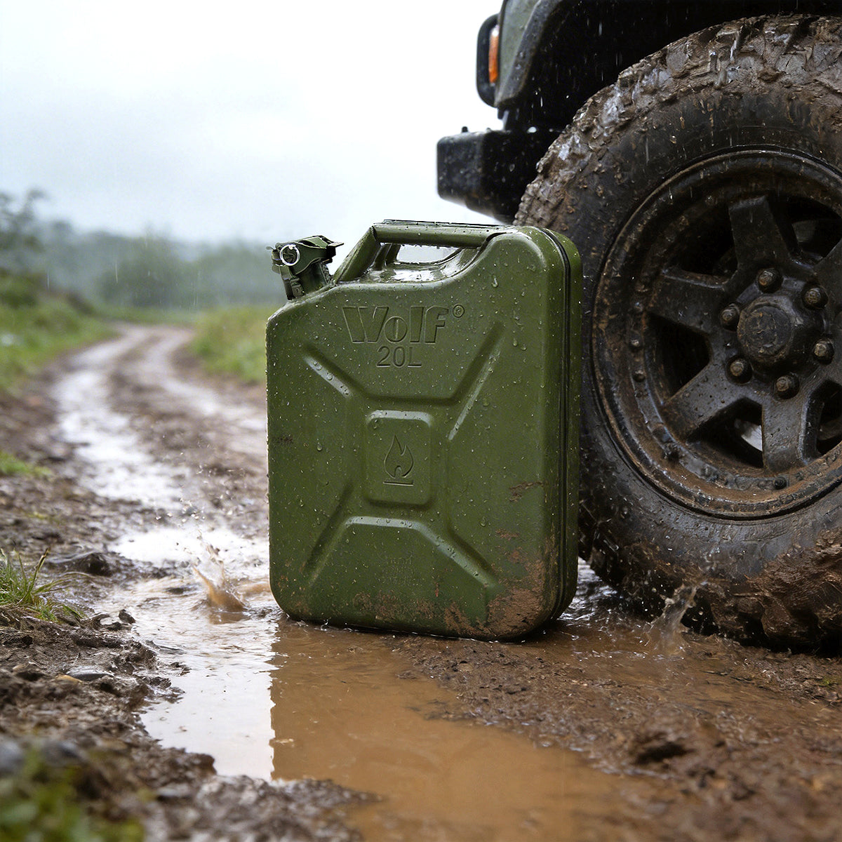 Wolf 20L Metal Jerry Can with Leak-Proof Bayonet Closure - Army Green