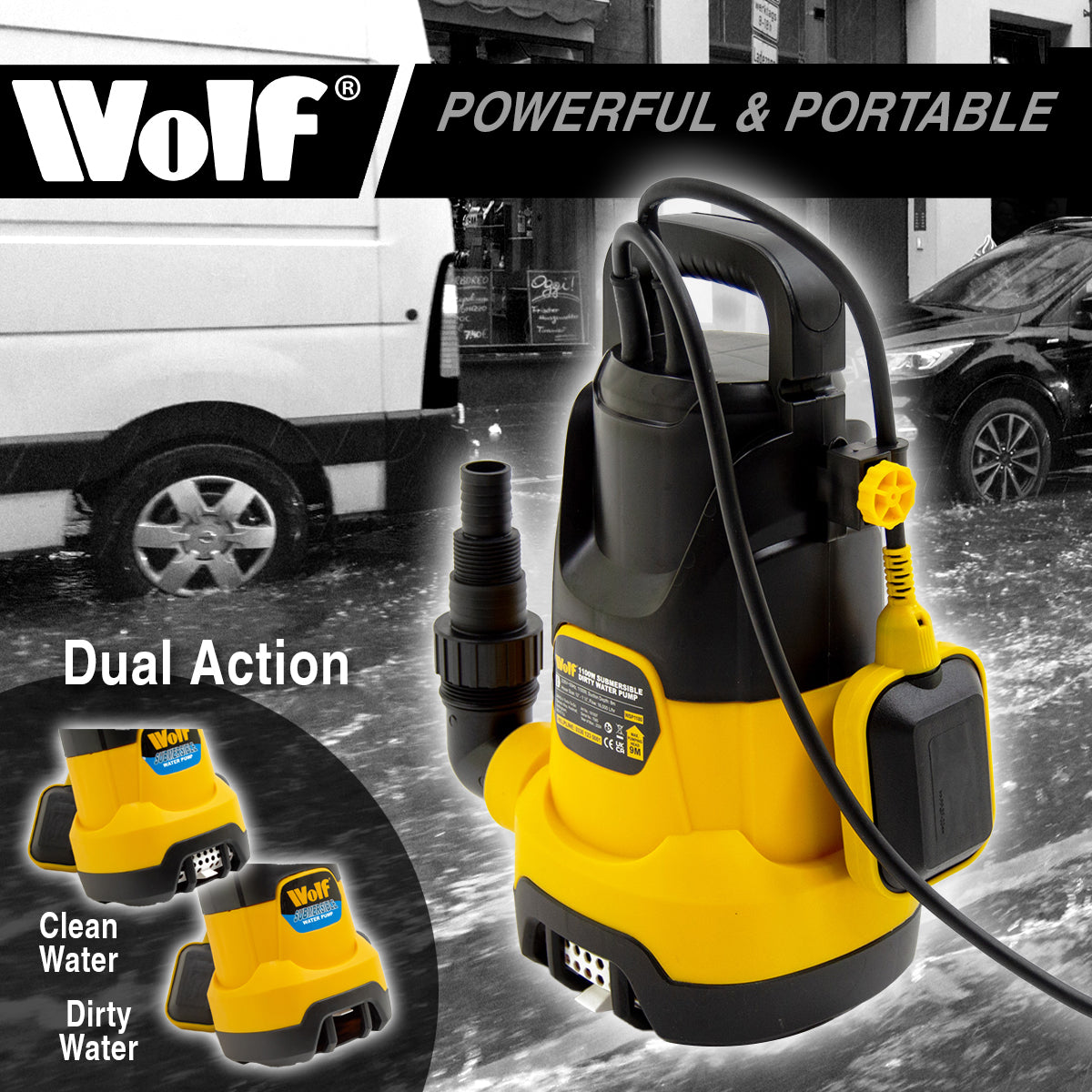 Wolf 1100w Selectable Dirty & Clean Automatic Submersible Water Pump