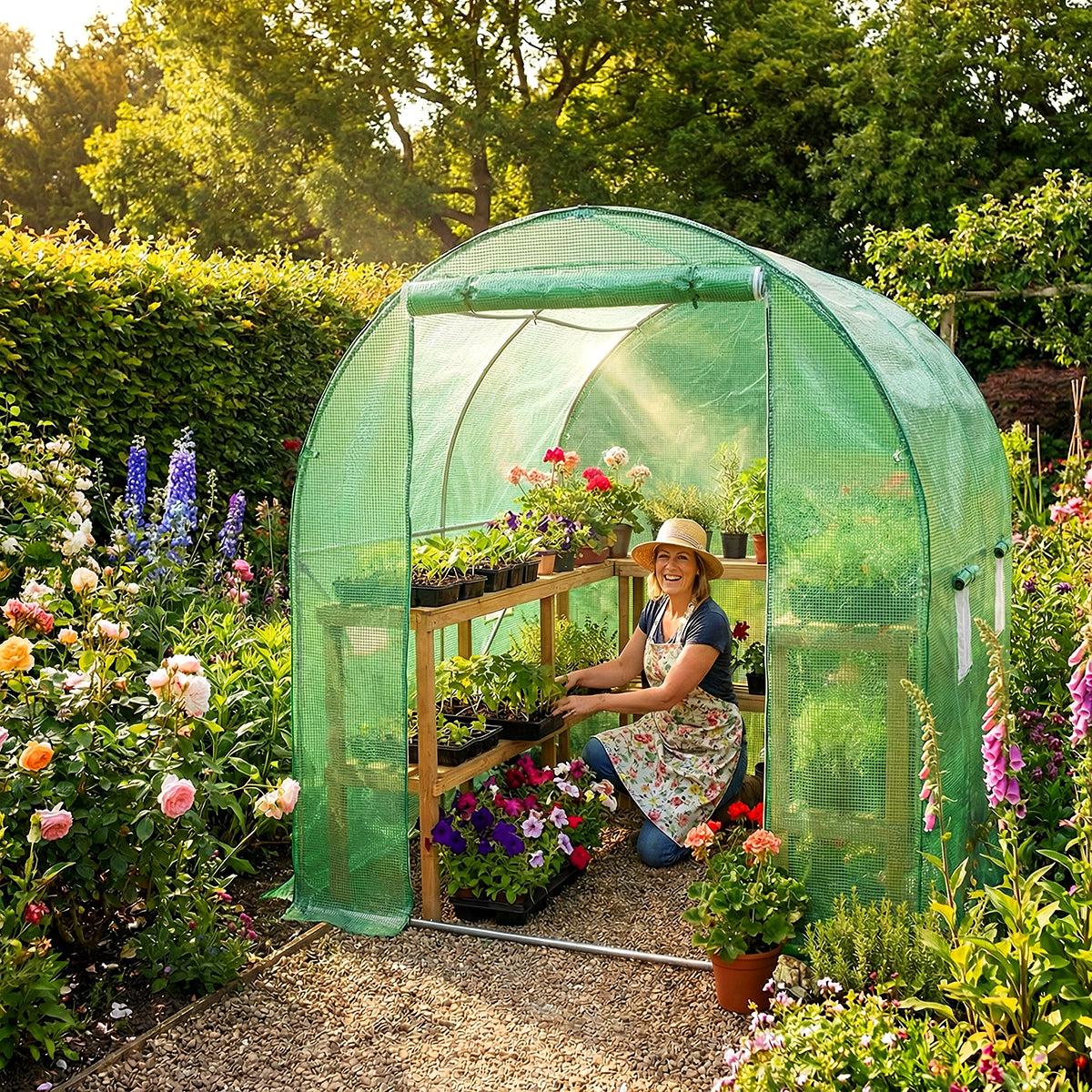 Wolf 2.5m x 2m Greenhouse Polytunnel Walk-In Garden Growhouse - Green