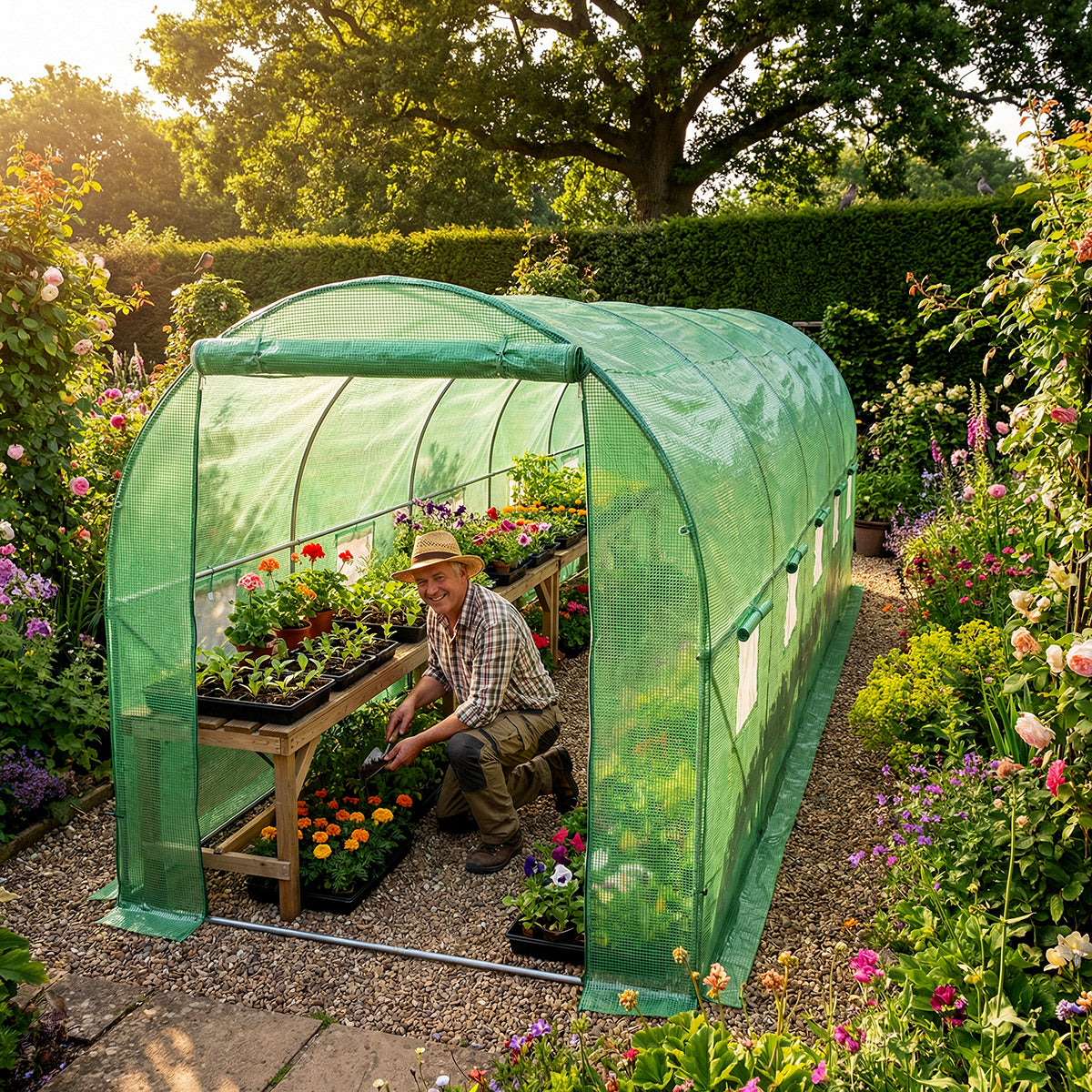 Wolf 4m x 2m Greenhouse Polytunnel Walk-In Garden Growhouse - Green