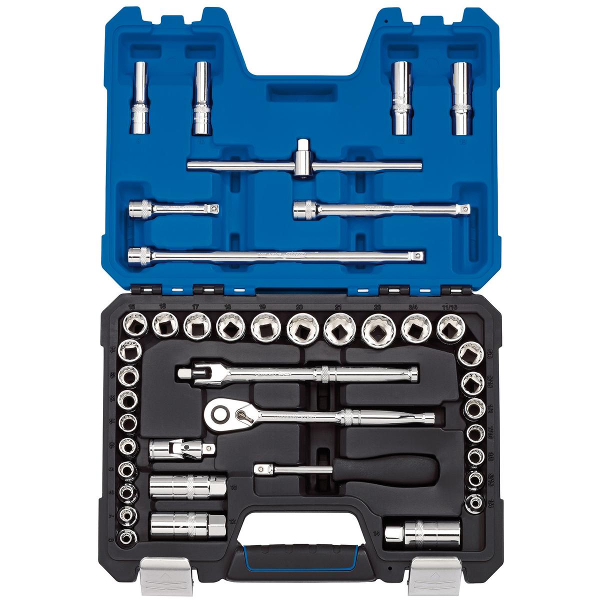 Draper Expert Combined MM/AF Socket Set, 3/8" Sq. Dr., Blue (41 Piece) - Image 1