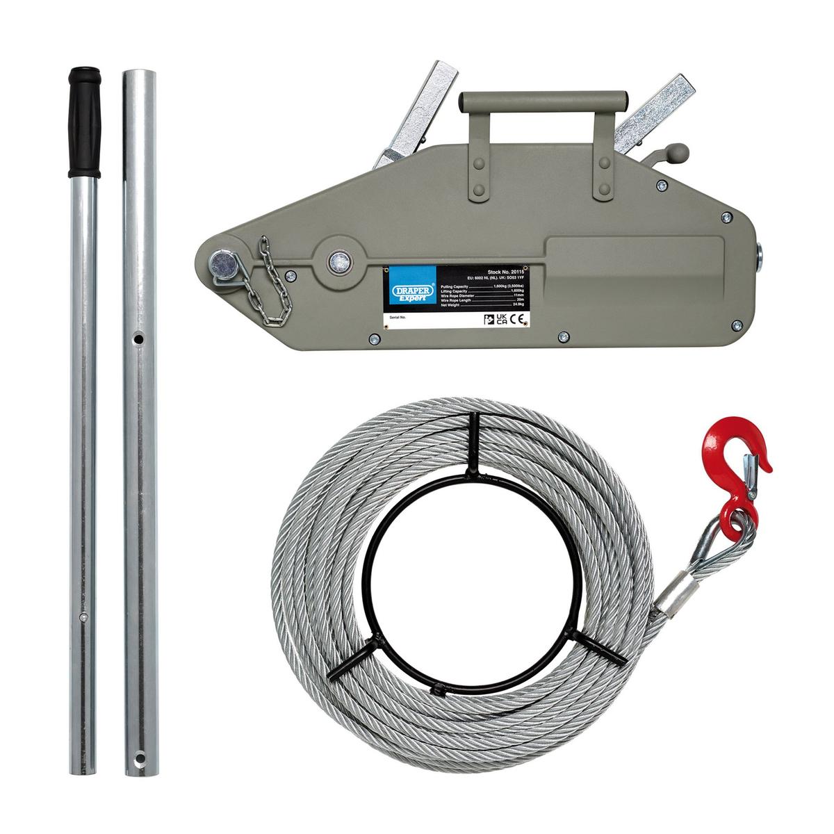Draper Expert Wire Rope Puller, 1600kg - Image 2