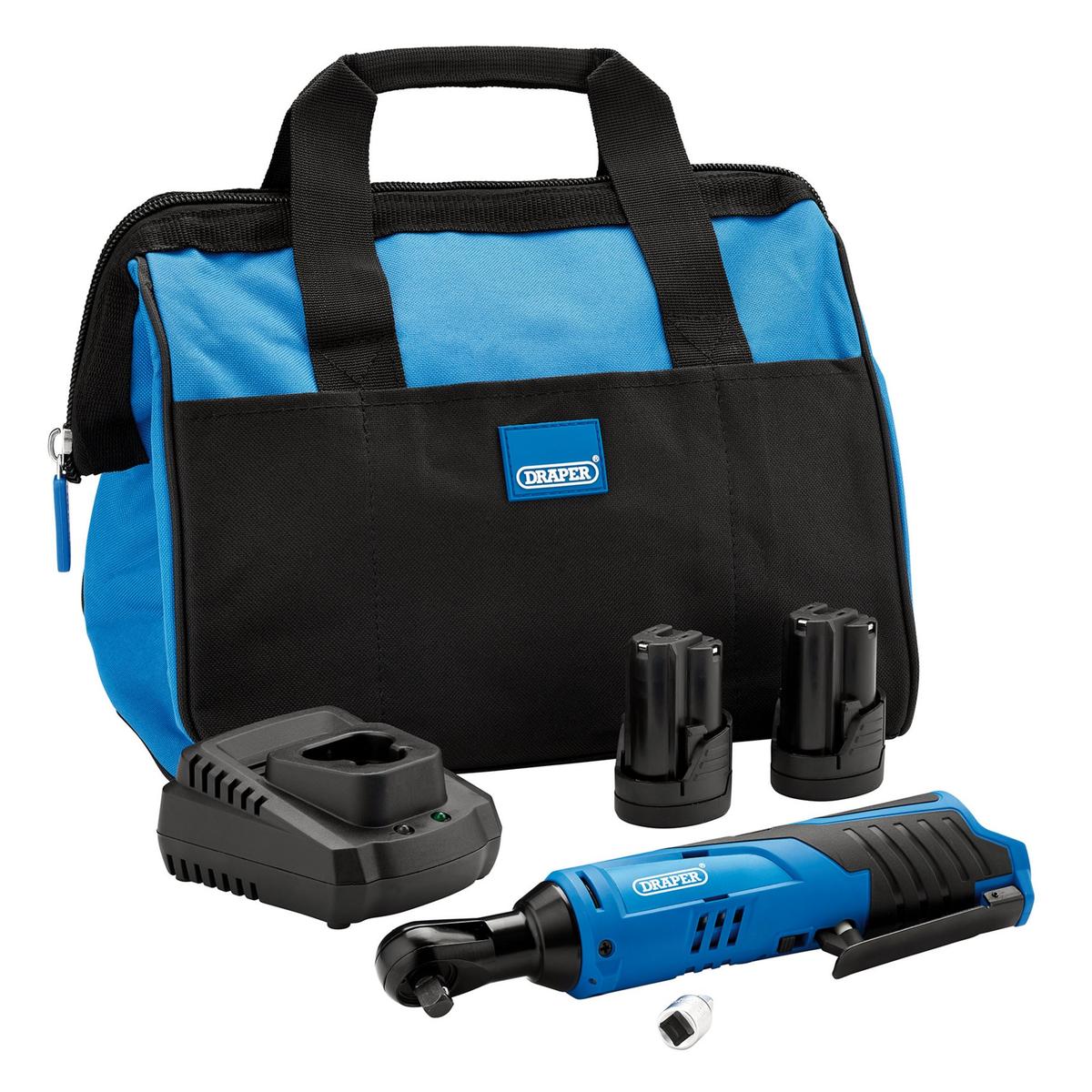 Draper 12V Ratchet Kit, 2 x 1.5Ah Batteries, 1 x Fast Charger, 1 x Tool bag - Image 1