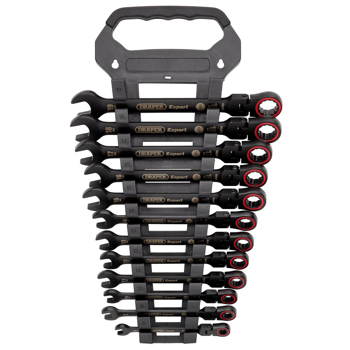 Draper Expert HI-TORQ Metric Flexible Head Ratchet Combination Spanner Set, Black (12 Piece) - Image 2
