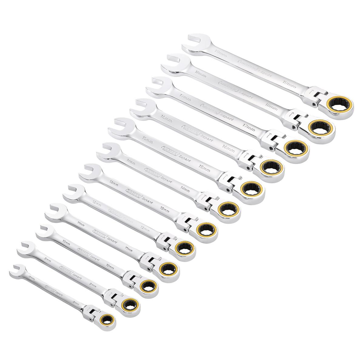 Draper Expert HI-TORQ Metric Flexible Head Ratchet Combination Spanner Set (12 Piece) - Image 1