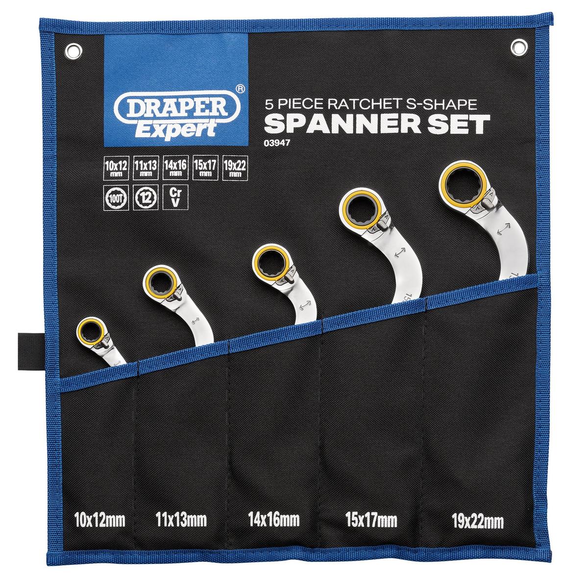 Draper Expert HI-TORQ Double Ring Ratchet S-Shape Spanner Set (5 Piece) - Image 2