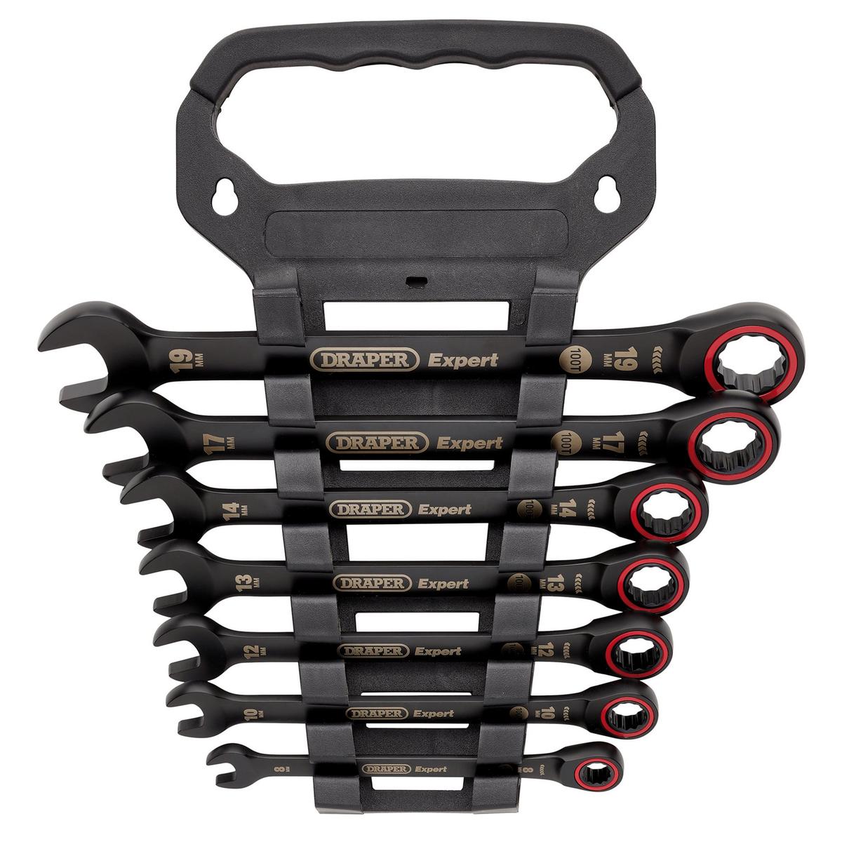 Draper Expert HI-TORQ Metric Ratchet Combination Spanner Set, Black (7 Piece) - Image 2