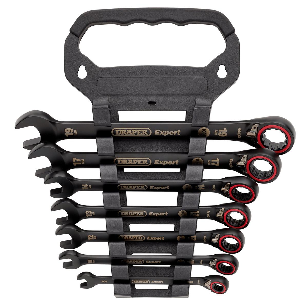 Draper Expert HI-TORQ Metric Reversible Ratchet Combination Spanner Set, Black (7 Piece) - Image 2