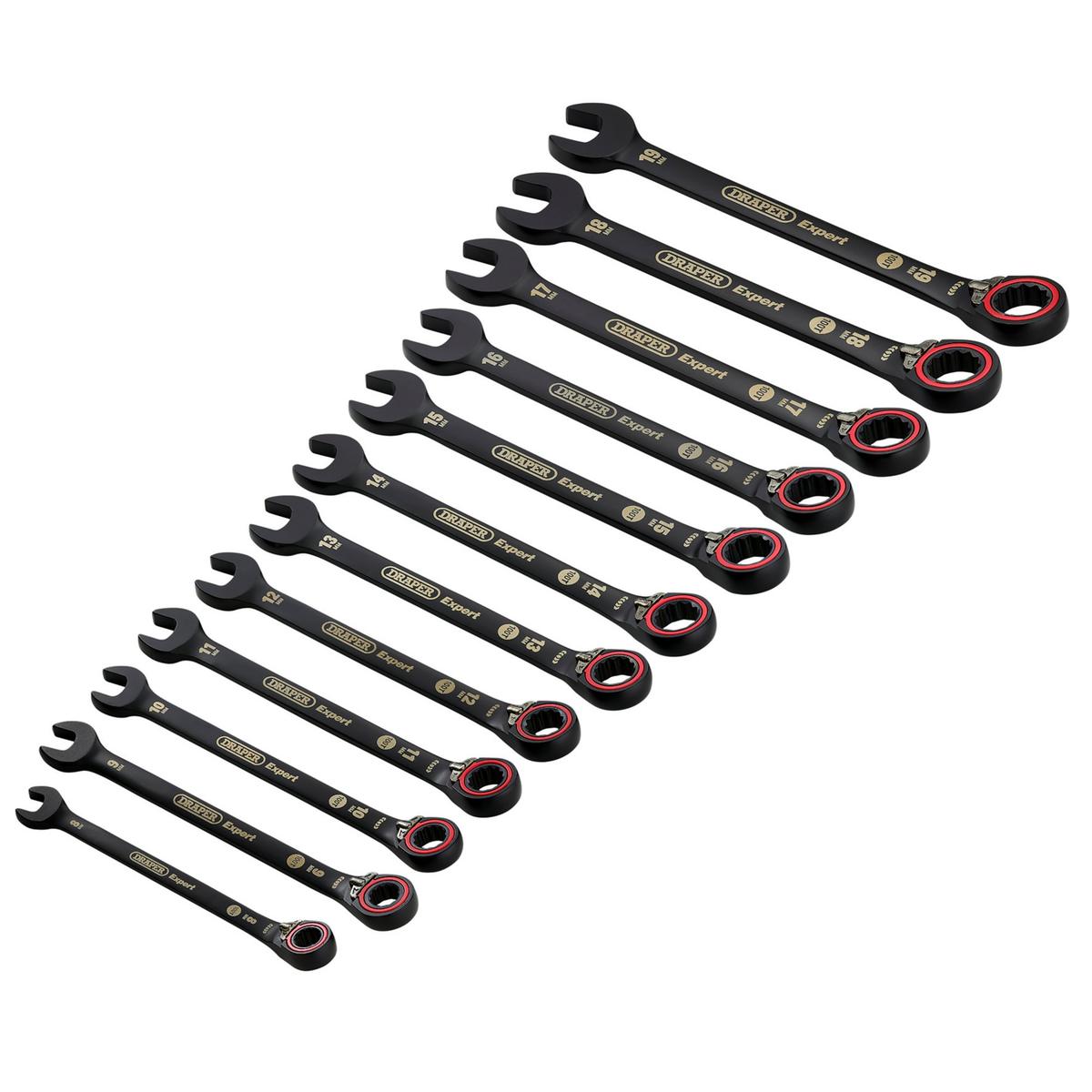 Draper Expert HI-TORQ Metric Reversible Ratchet Combination Spanner Set, Black (12 Piece) - Image 1