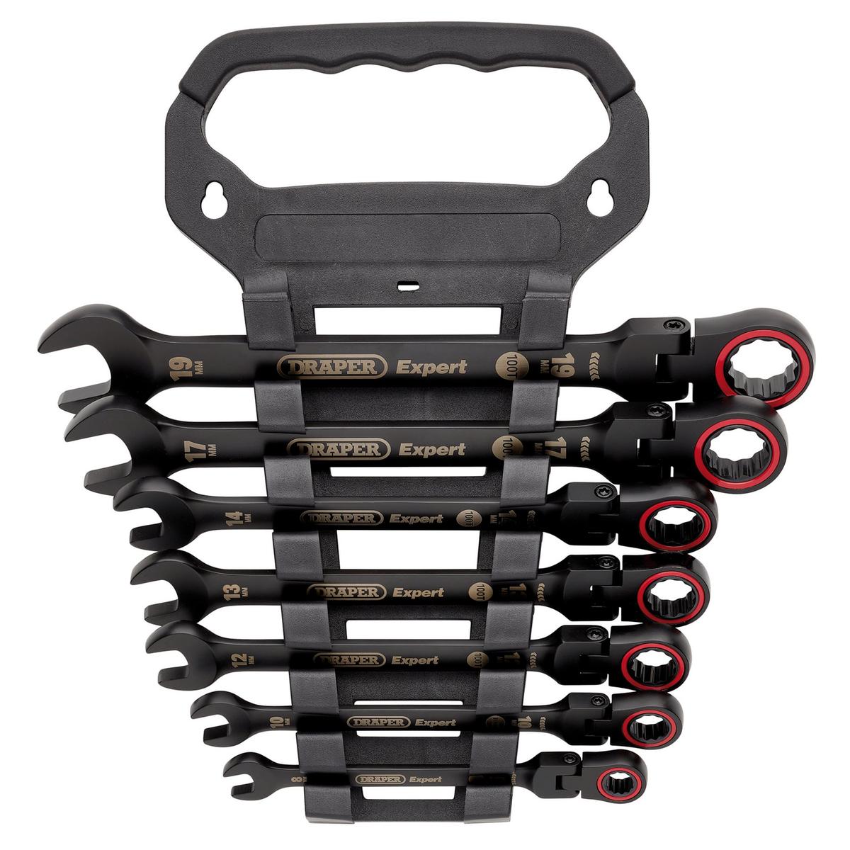 Draper Expert HI-TORQ Metric Flexible Head Ratchet Combination Spanner Set, Black (7 Piece) - Image 2