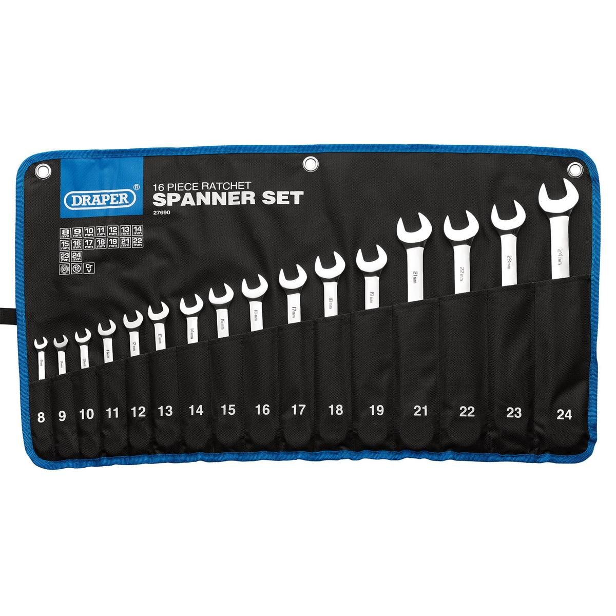 Draper HI-TORQ Metric Ratchet Combination Spanner Set (16 Piece) - Image 2