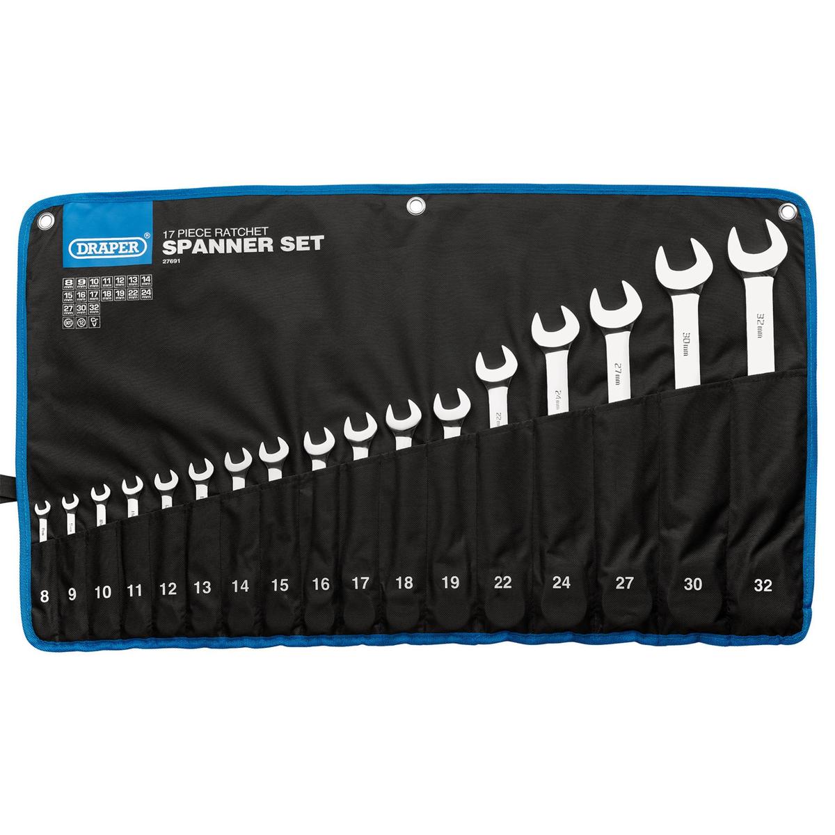 Draper HI-TORQ Metric Ratchet Combination Spanner Set (17 Piece) - Image 2