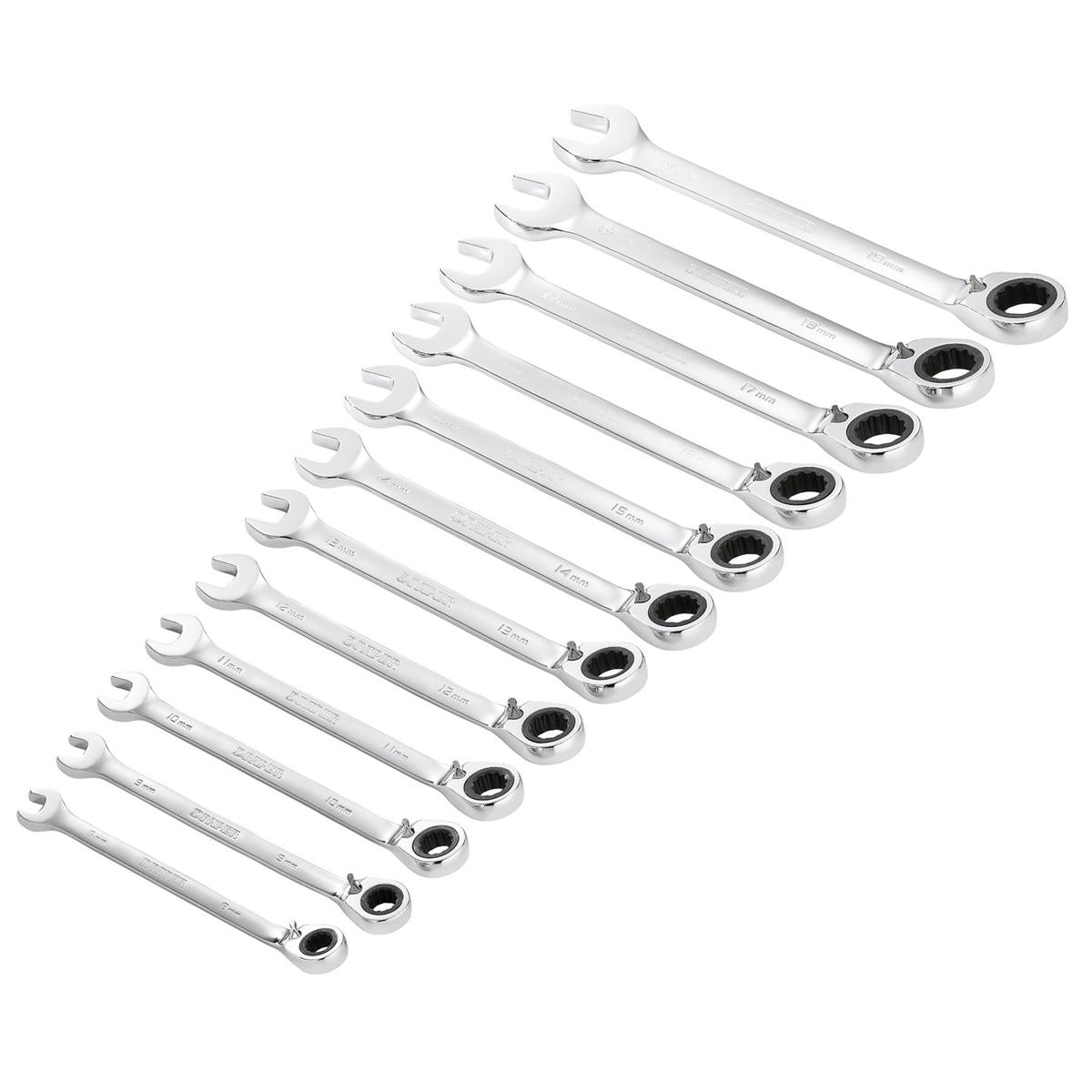 Draper HI-TORQ Metric Reversible Ratchet Combination Spanner Set (12 Piece) - Image 1