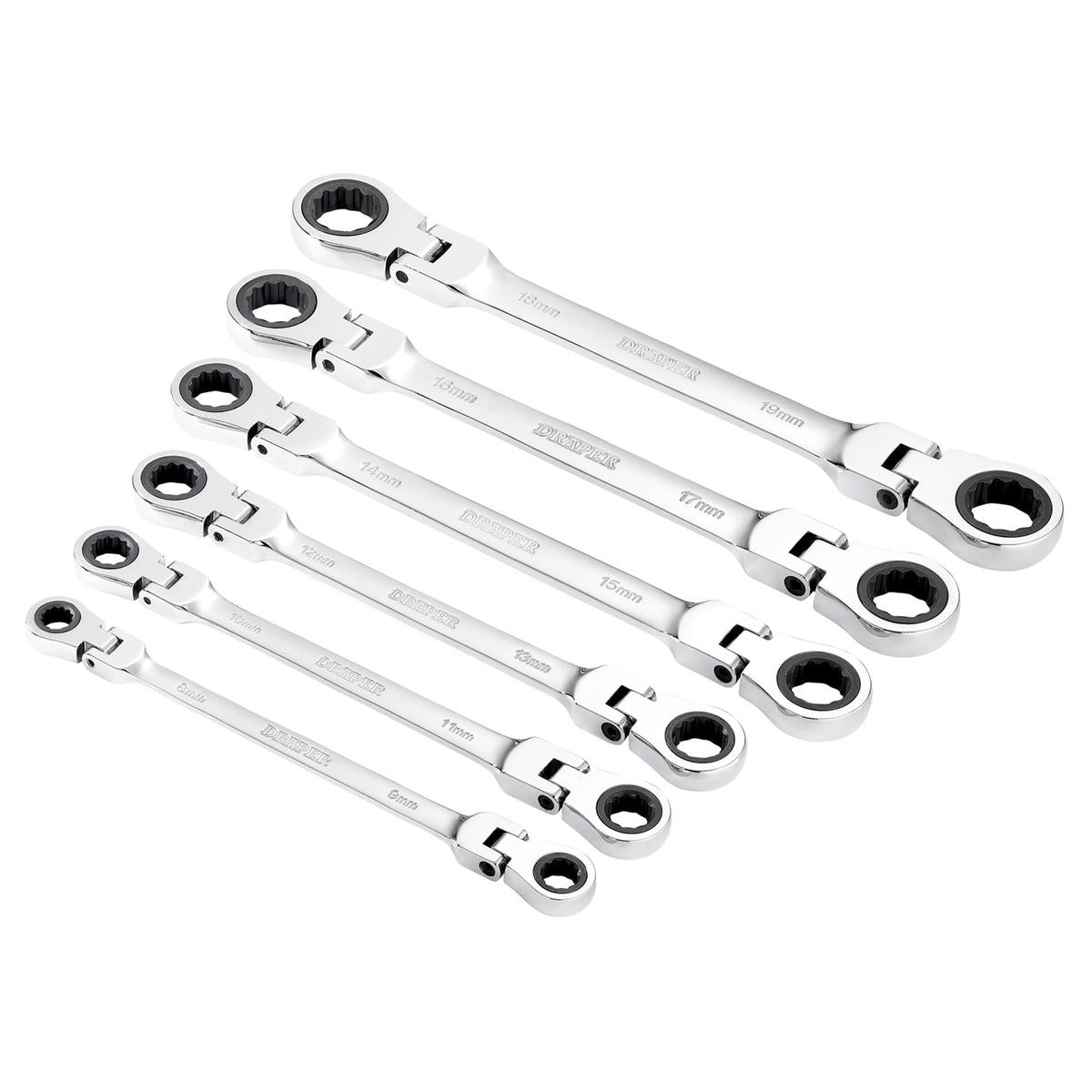 Draper HI-TORQ Metric Flexible Head Double Ring Ratchet Spanner Set (6 Piece) - Image 1
