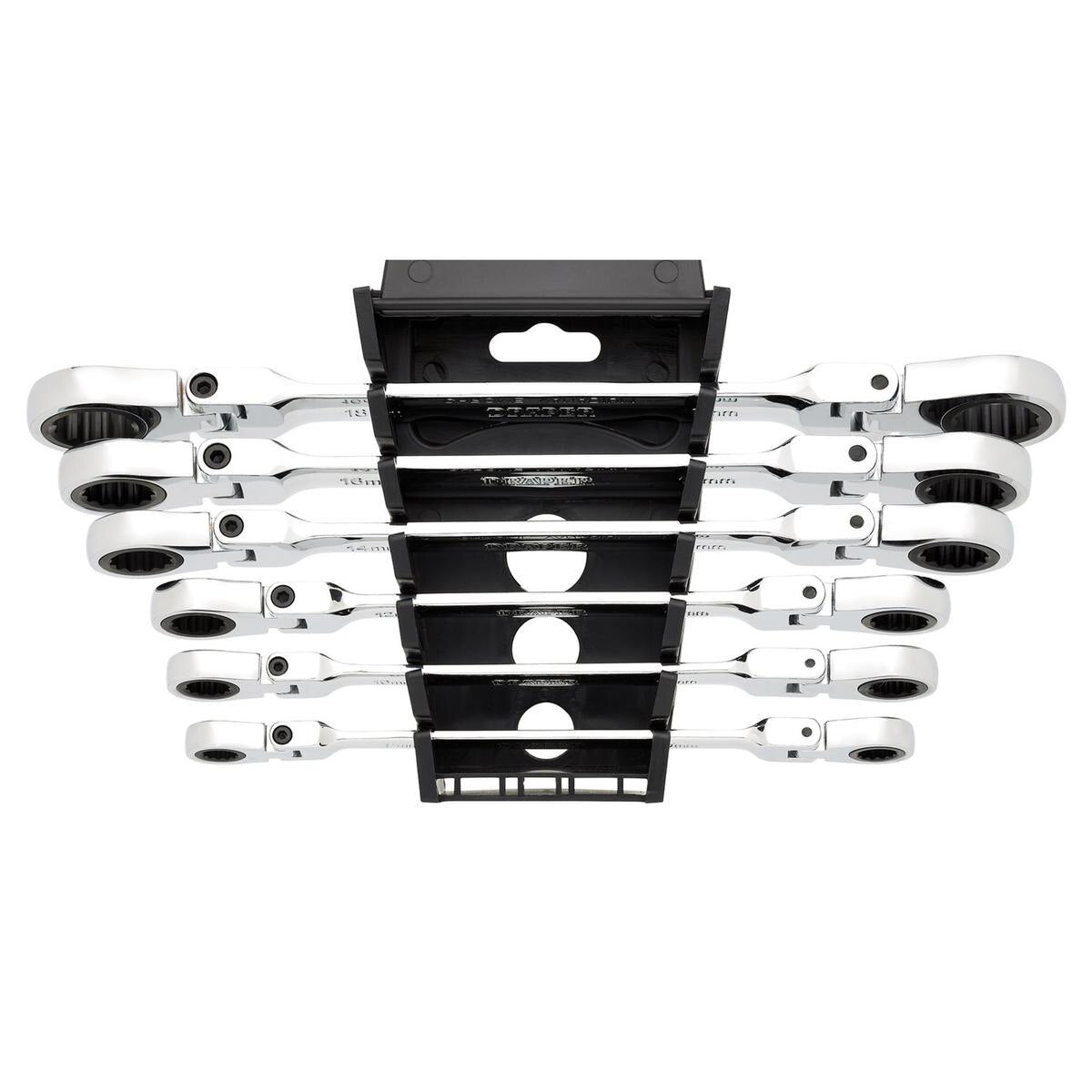 Draper HI-TORQ Metric Flexible Head Double Ring Ratchet Spanner Set (6 Piece) - Image 2
