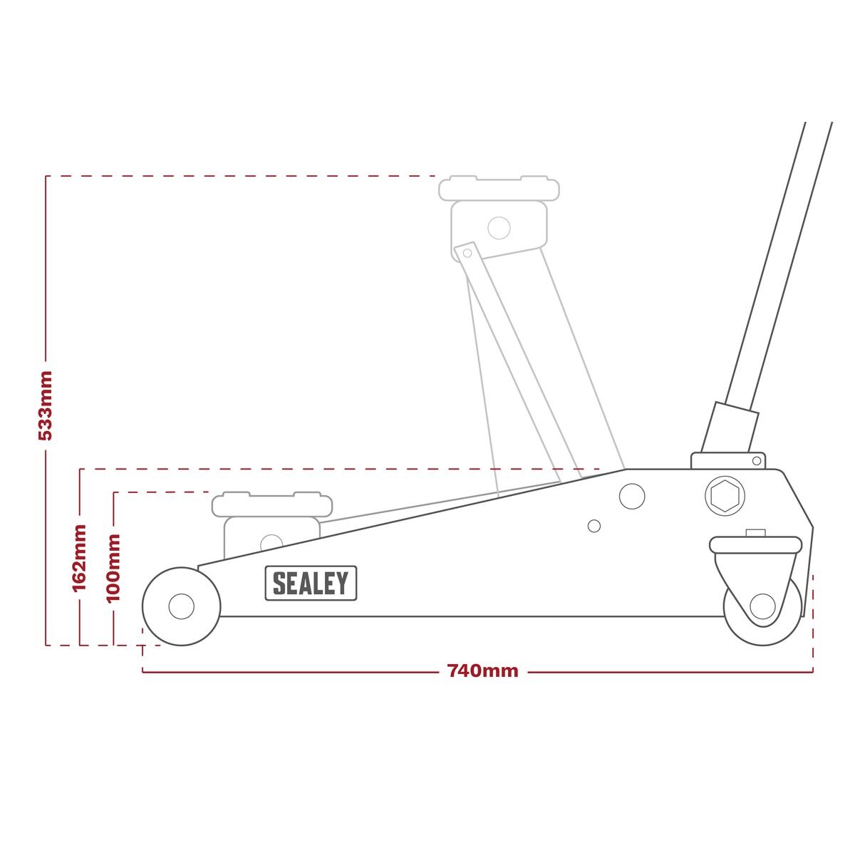 Sealey Trolley Jack 3 Tonne & Axle Stands (Pair) 3 Tonne per Stand Combo - Image 7