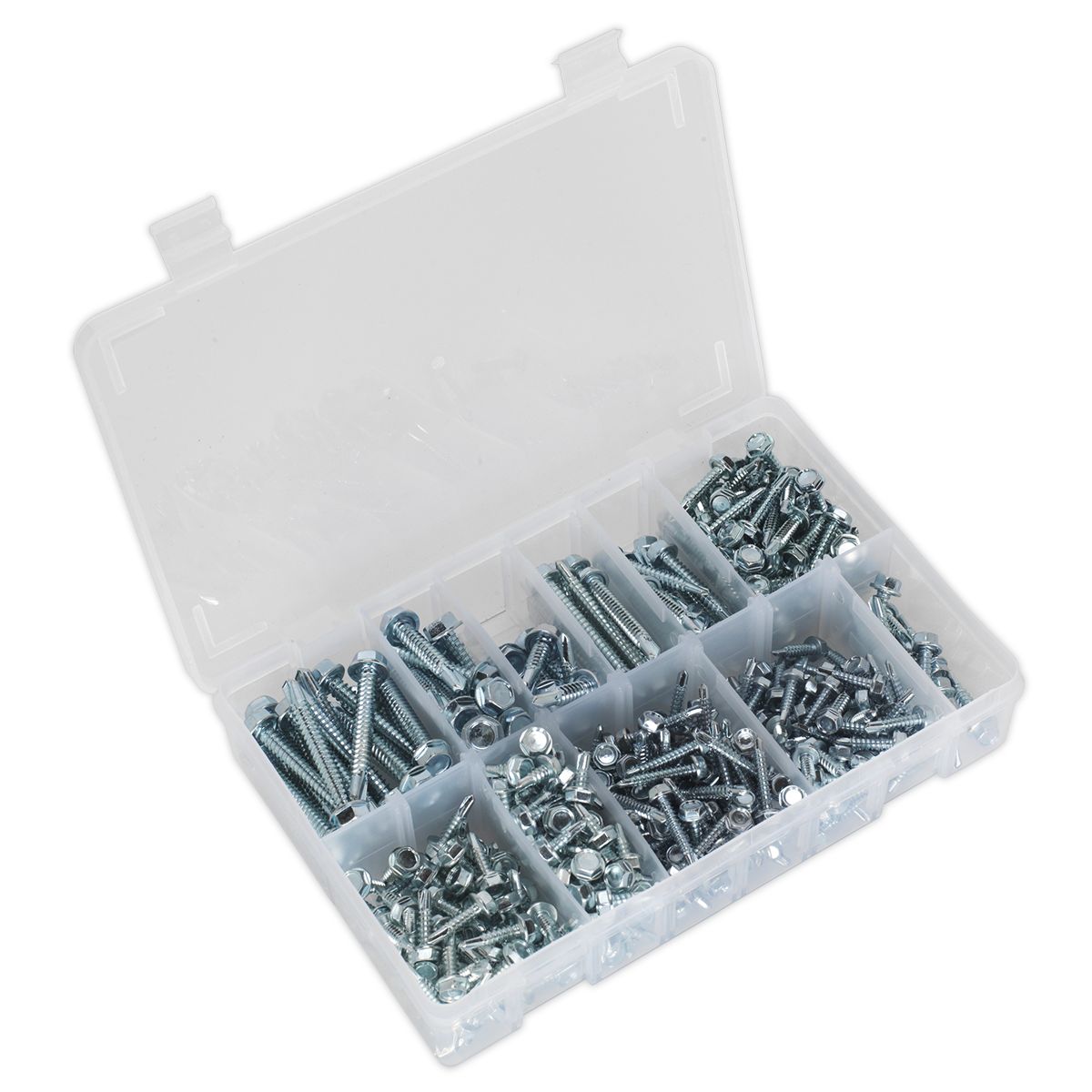 Sealey Zinc Plated Self-Drilling Screw Assortment Hex Head 410pc - Image 1