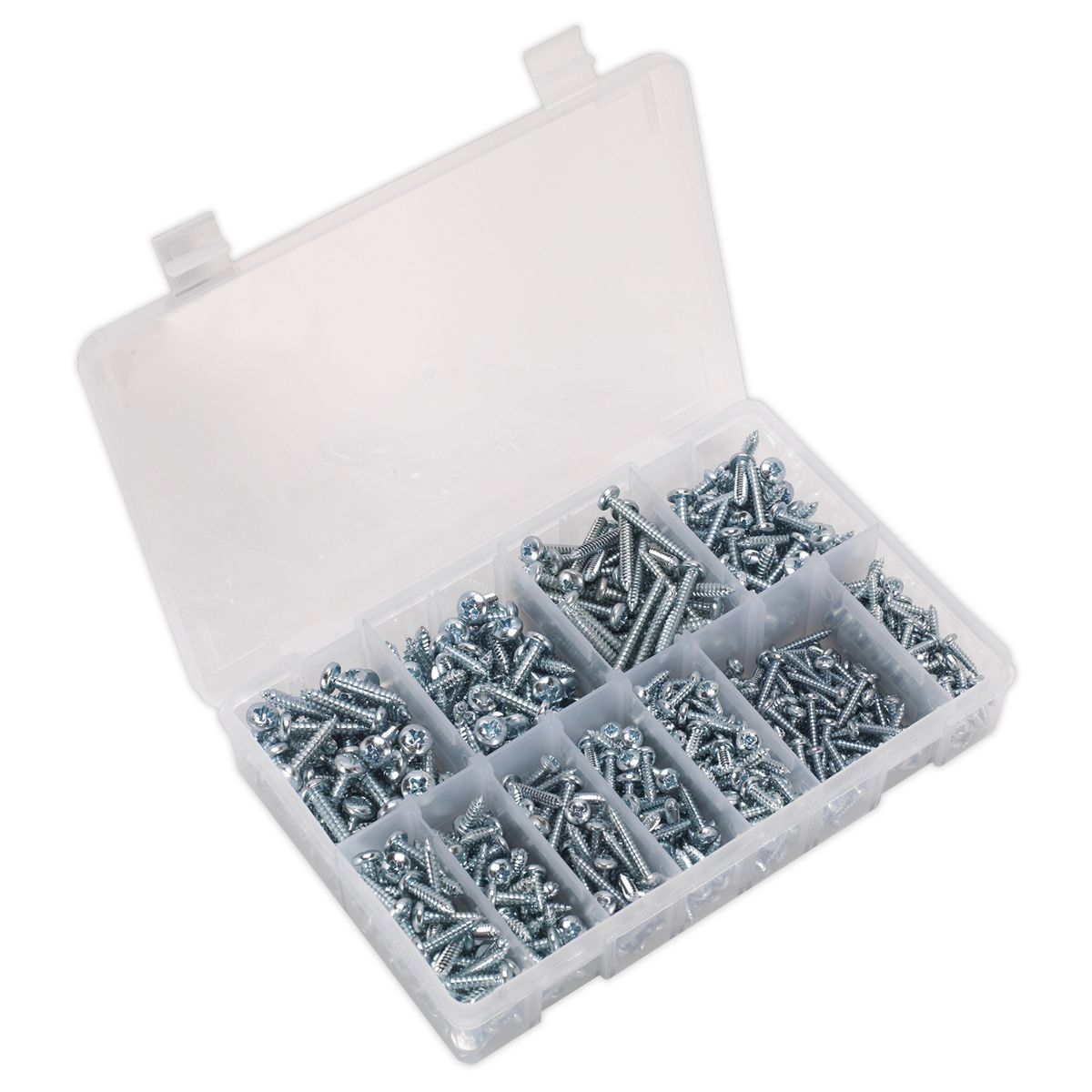 Sealey Zinc Plated Self-Tapping Pan Head Pozi Screw Assortment 700pc - DIN 7981CZ - Image 1