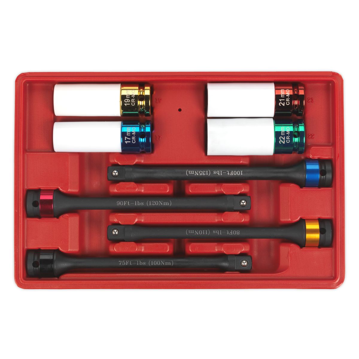 Sealey Torque Stick & Aluminium Wheel Impact Socket Set 1/2"Sq Drive 8pc - Image 2