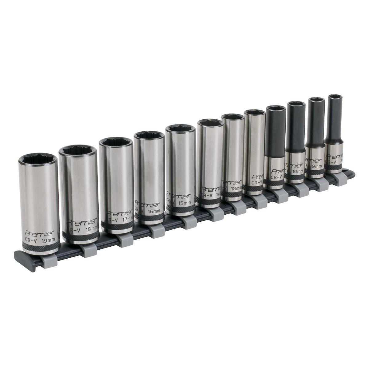 Sealey Premier Black Deep Lock-On Socket Set 3/8"Sq Drive 12pc - Image 1