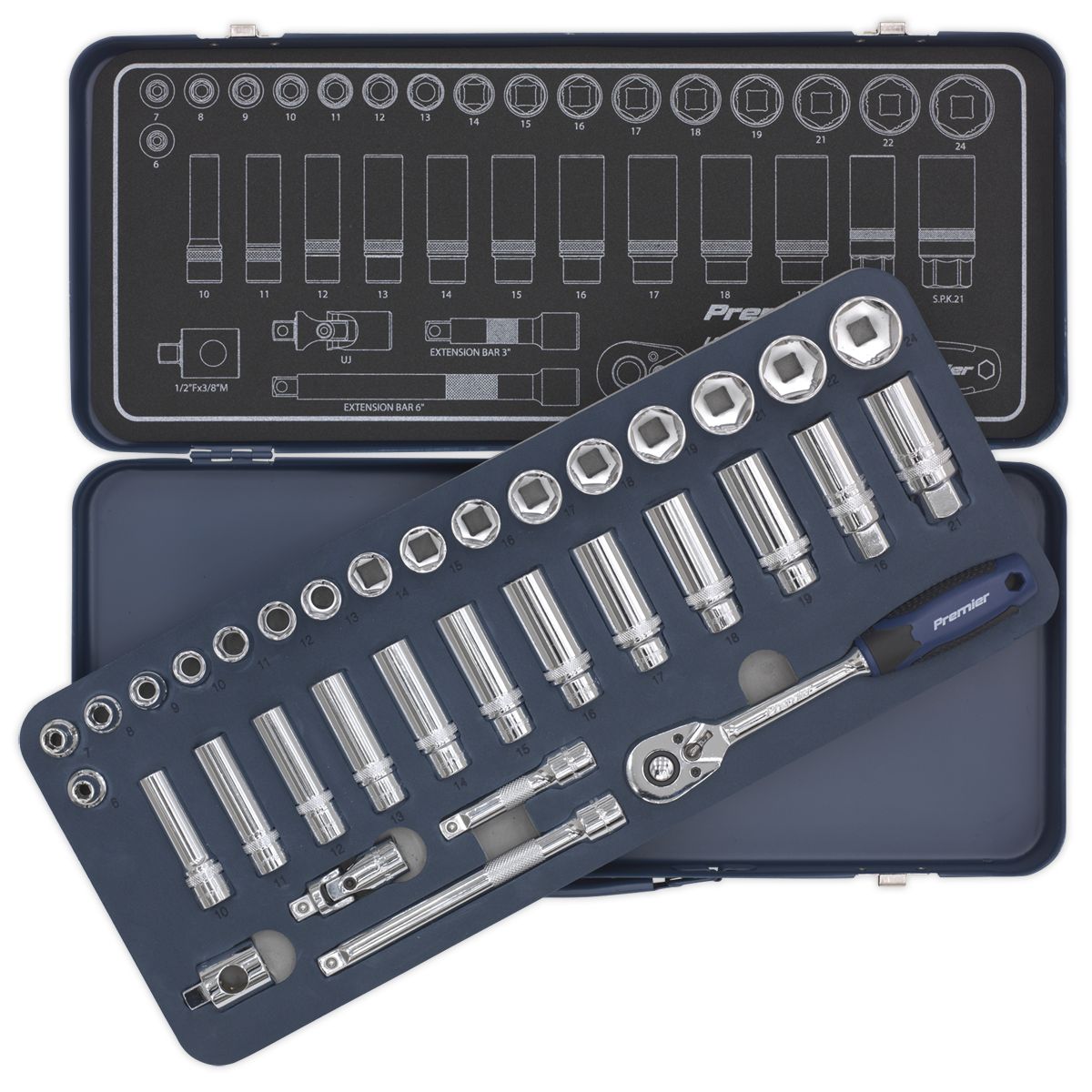 Sealey Premier Lock-On Socket Set 3/8"Sq Drive 34pc - Image 4