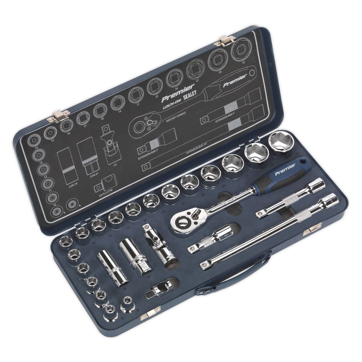 Sealey Premier Lock-On Socket Set 1/2"Sq Drive 26pc - Image 1