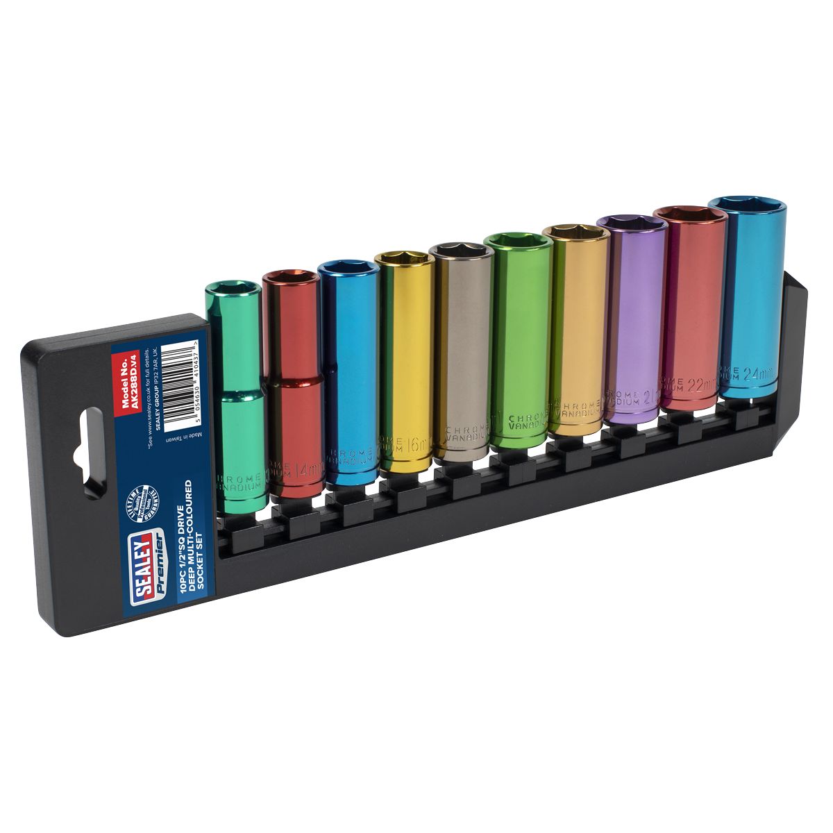 Sealey Premier Deep Multi-Coloured Socket Set 1/2"Sq Drive 10pc - Image 1
