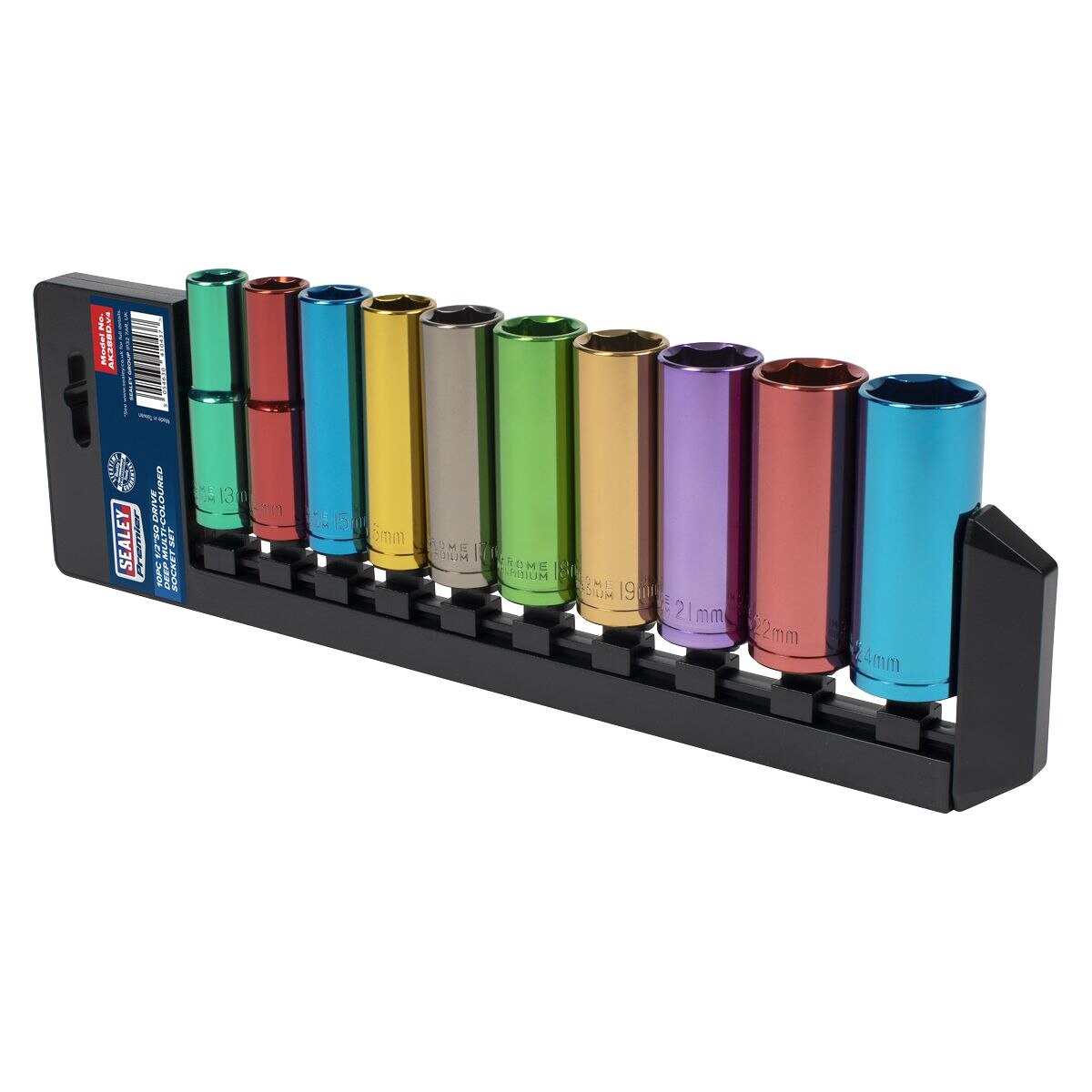 Sealey Premier Deep Multi-Coloured Socket Set 1/2"Sq Drive 10pc - Image 2