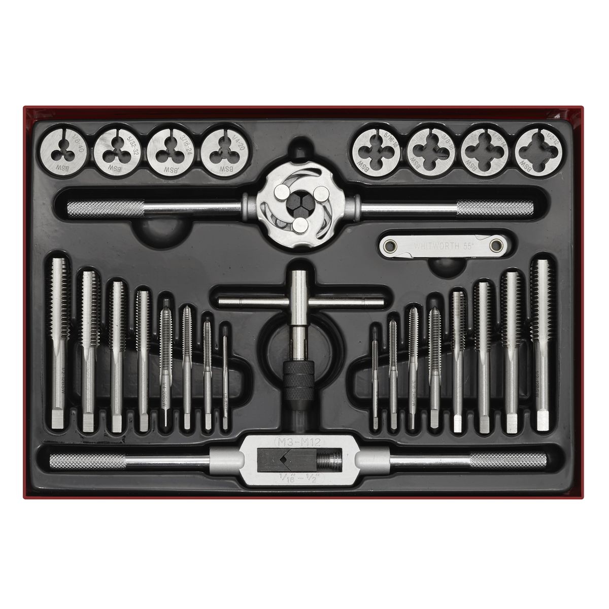 Sealey Imperial Tap & Die Set Split Dies BSW 28pc - Image 2