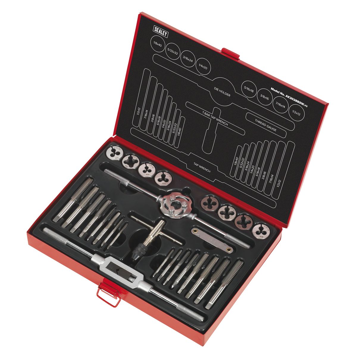 Sealey Imperial Tap & Die Set Split Dies BSW 28pc - Image 3