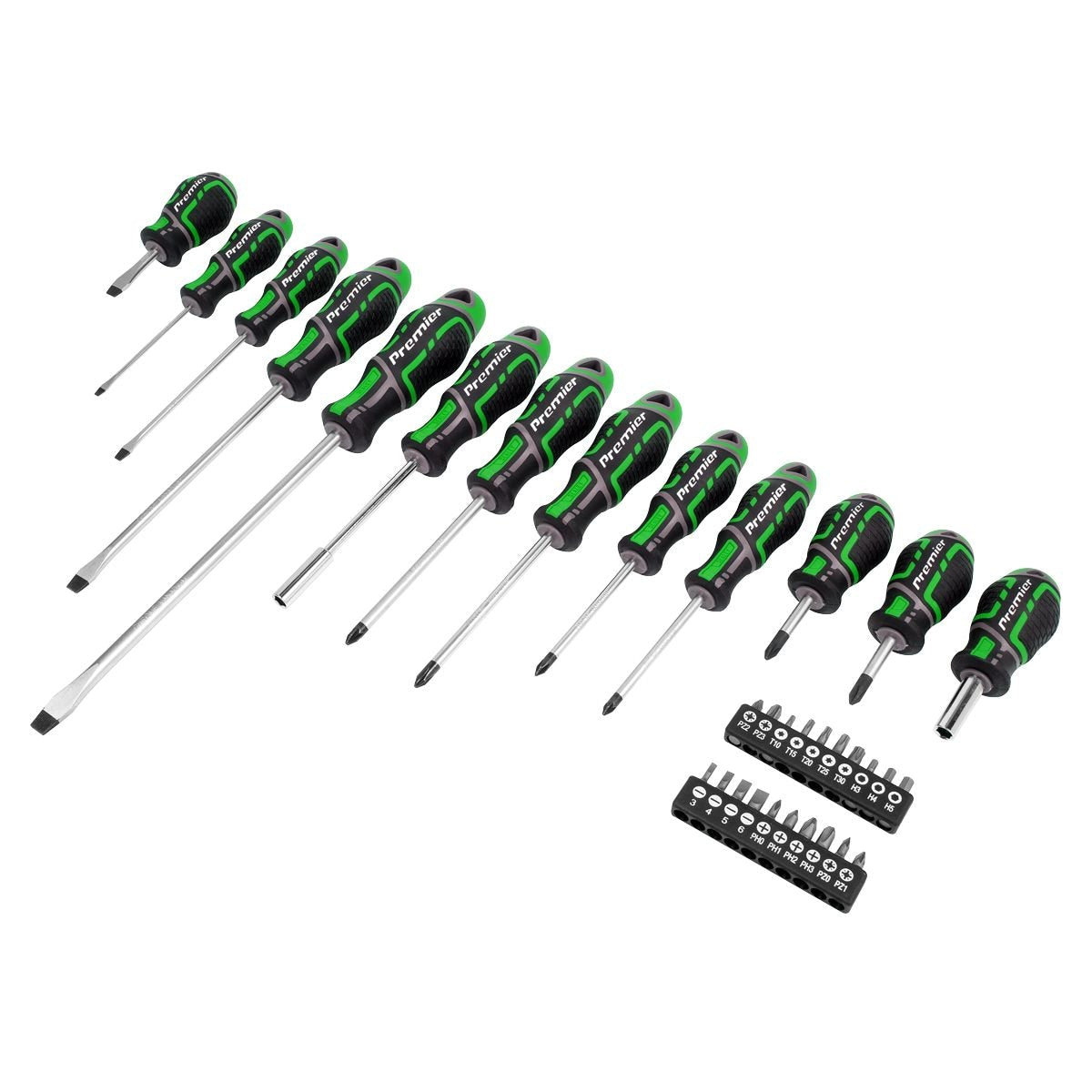 Sealey Premier GripMAX Screwdriver & Bit Set 33pc - Hi-Vis Green - Image 1