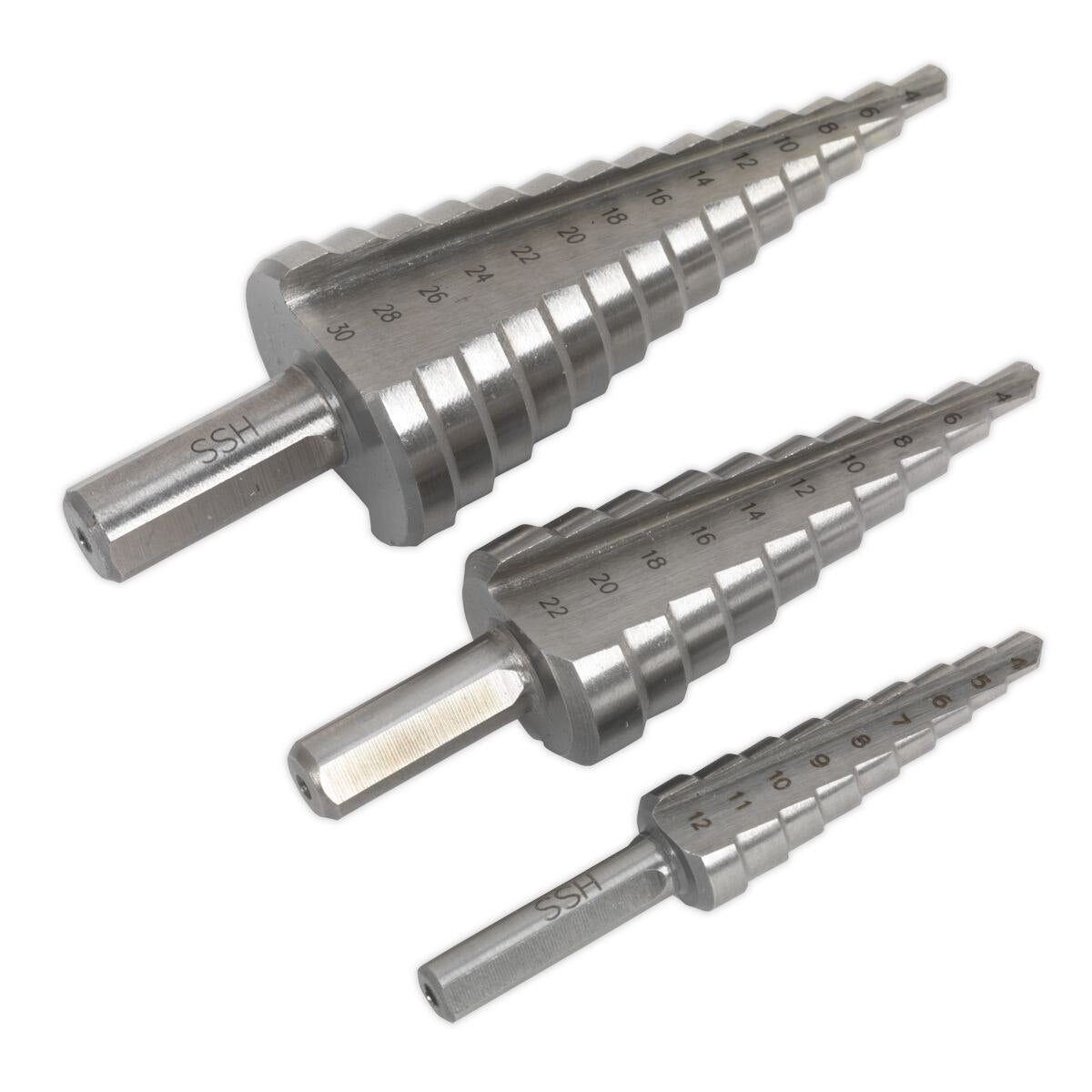 Sealey Double Flute HSS 4341 Step Drill Bit Set 3pc - Image 2