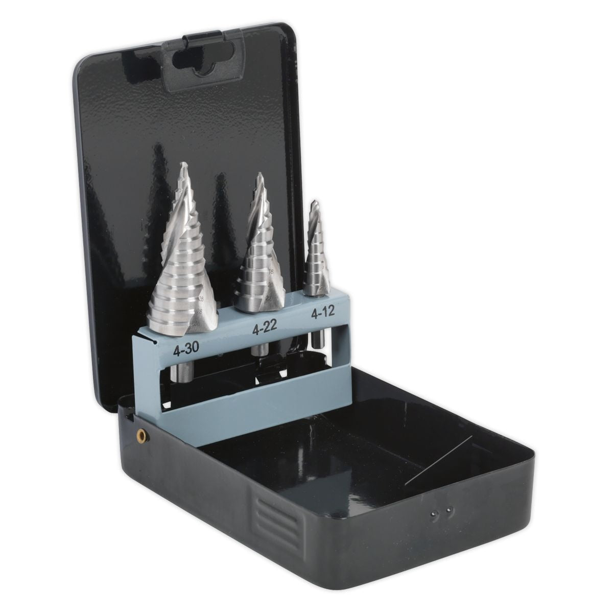 Sealey Spiral Flute HSS 4341 Step Drill Bit Set 3pc - Image 1