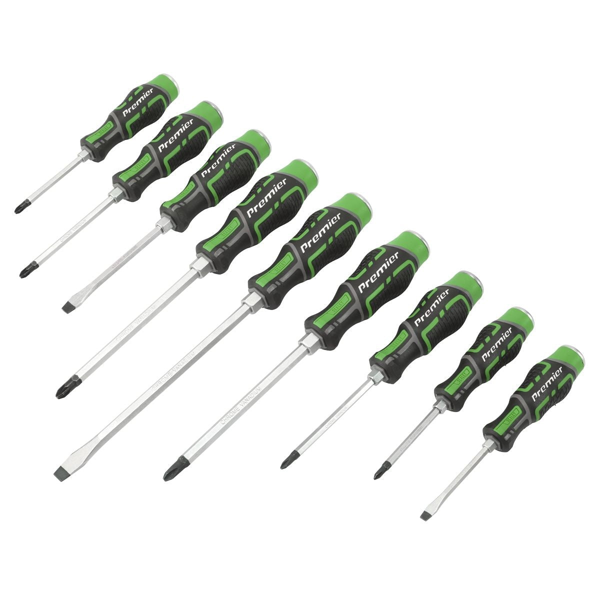 Sealey Premier Hammer-Thru Screwdriver Set 9pc - Hi-Vis Green - Image 1