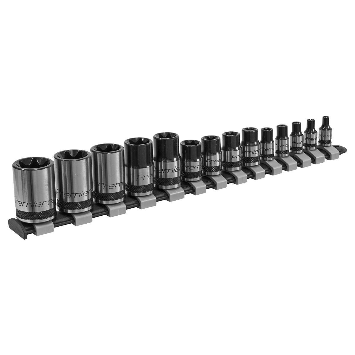 Sealey Premier Black TRX-Star* Socket Set 1/4", 3/8" & 1/2"Sq Drive E4-E24 14pc - Image 1