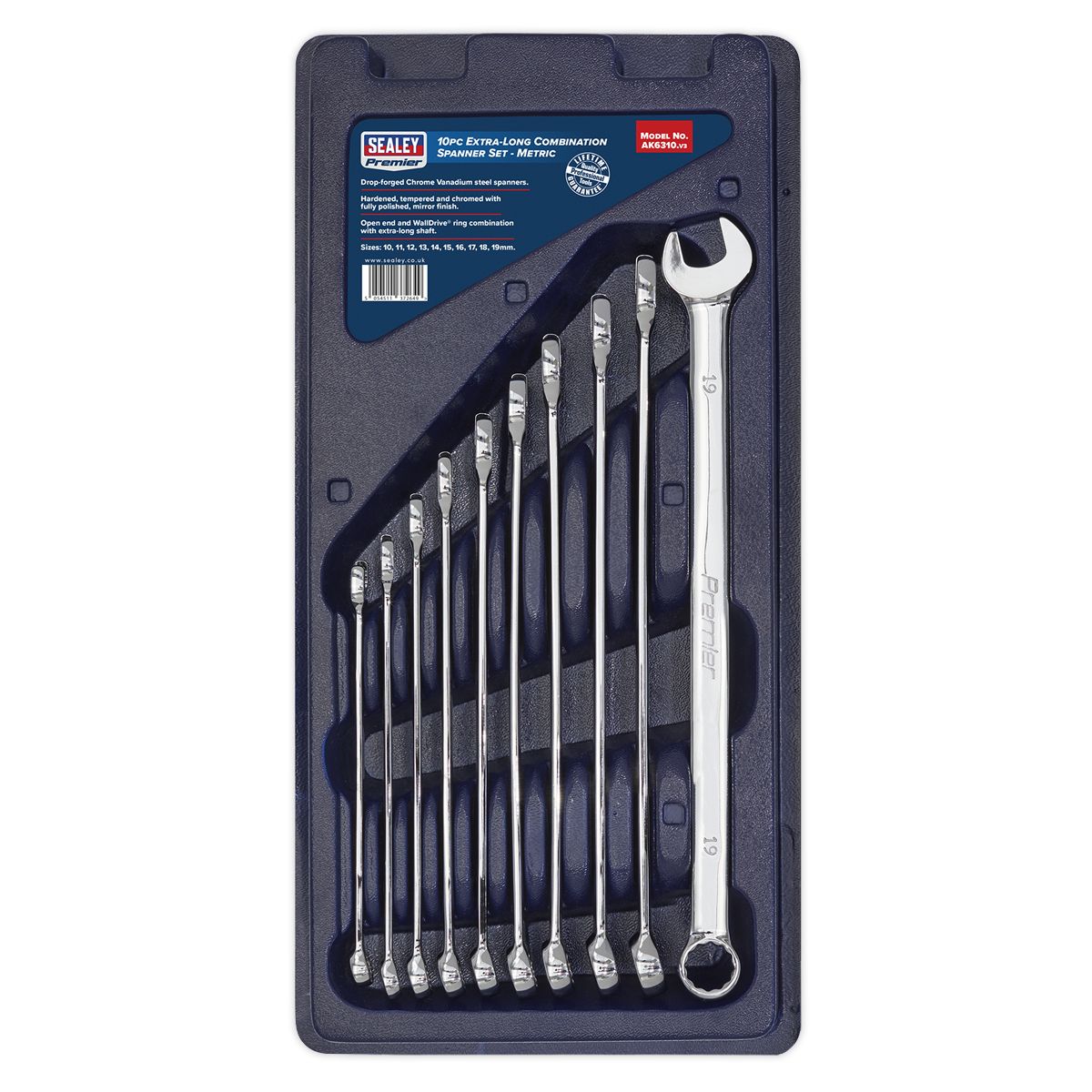 Sealey Premier Extra-Long Combination Spanner Set 10pc - Image 3
