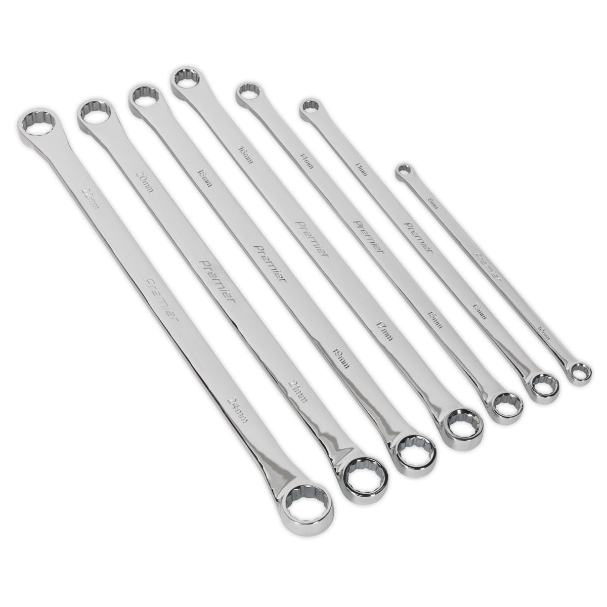 Sealey Premier Extra-Long Double End Ring Spanner Set 7pc - Image 1